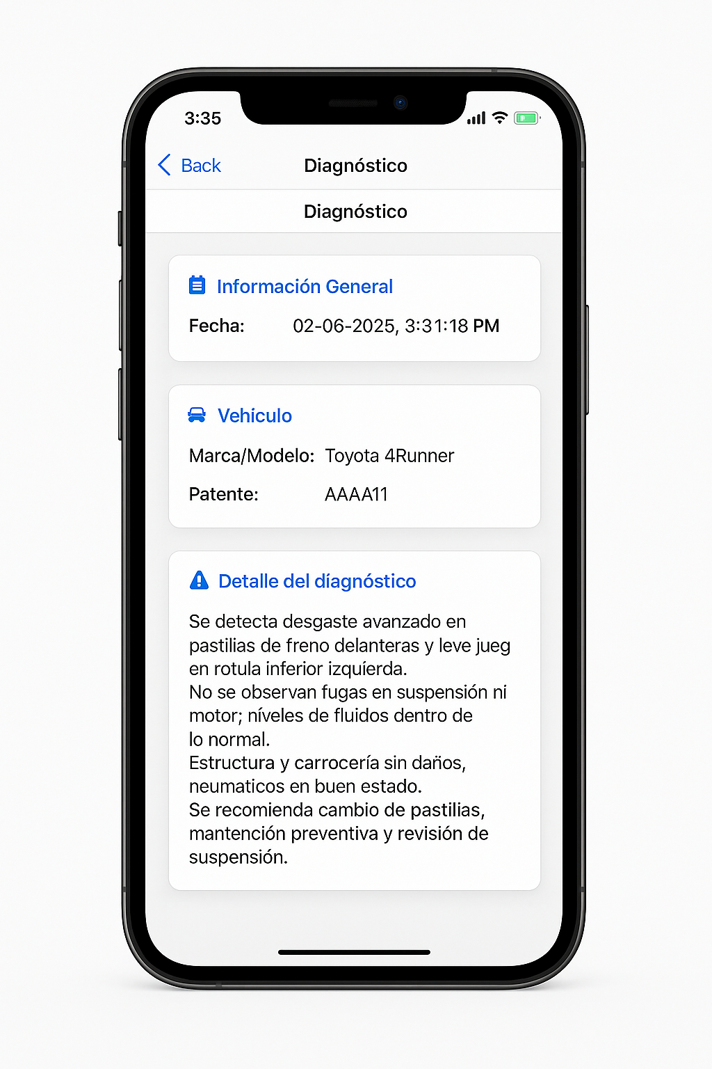 Interfaz de Diagnósticos en Appli-Car - Software de gestión para talleres mecánicos